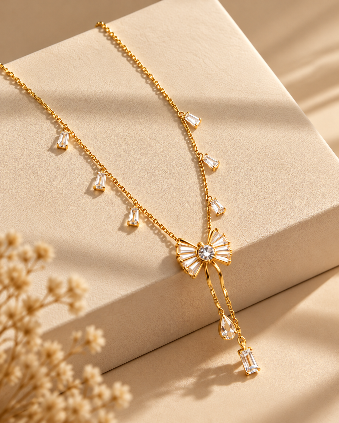 Golden Bow Drop Necklace