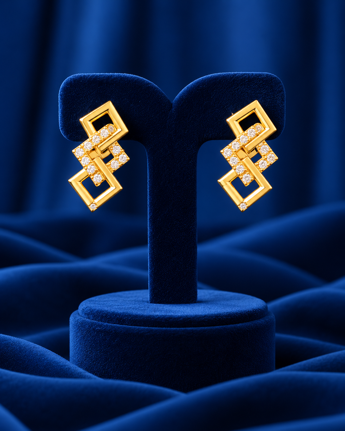Golden Double Square Link Necklace Set