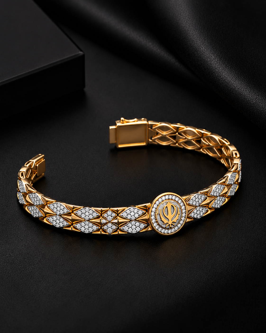 Royal Gold-Tone Geometric Stone-Studded Men's Bracelet
