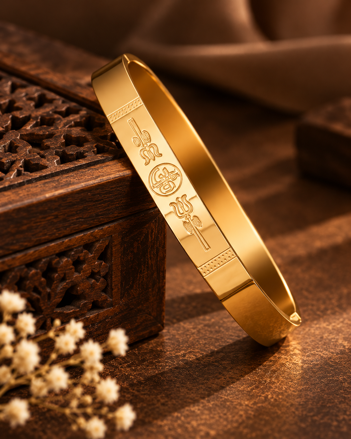 Premium Gold-Tone Om & Trishul Engraved Men's Kada