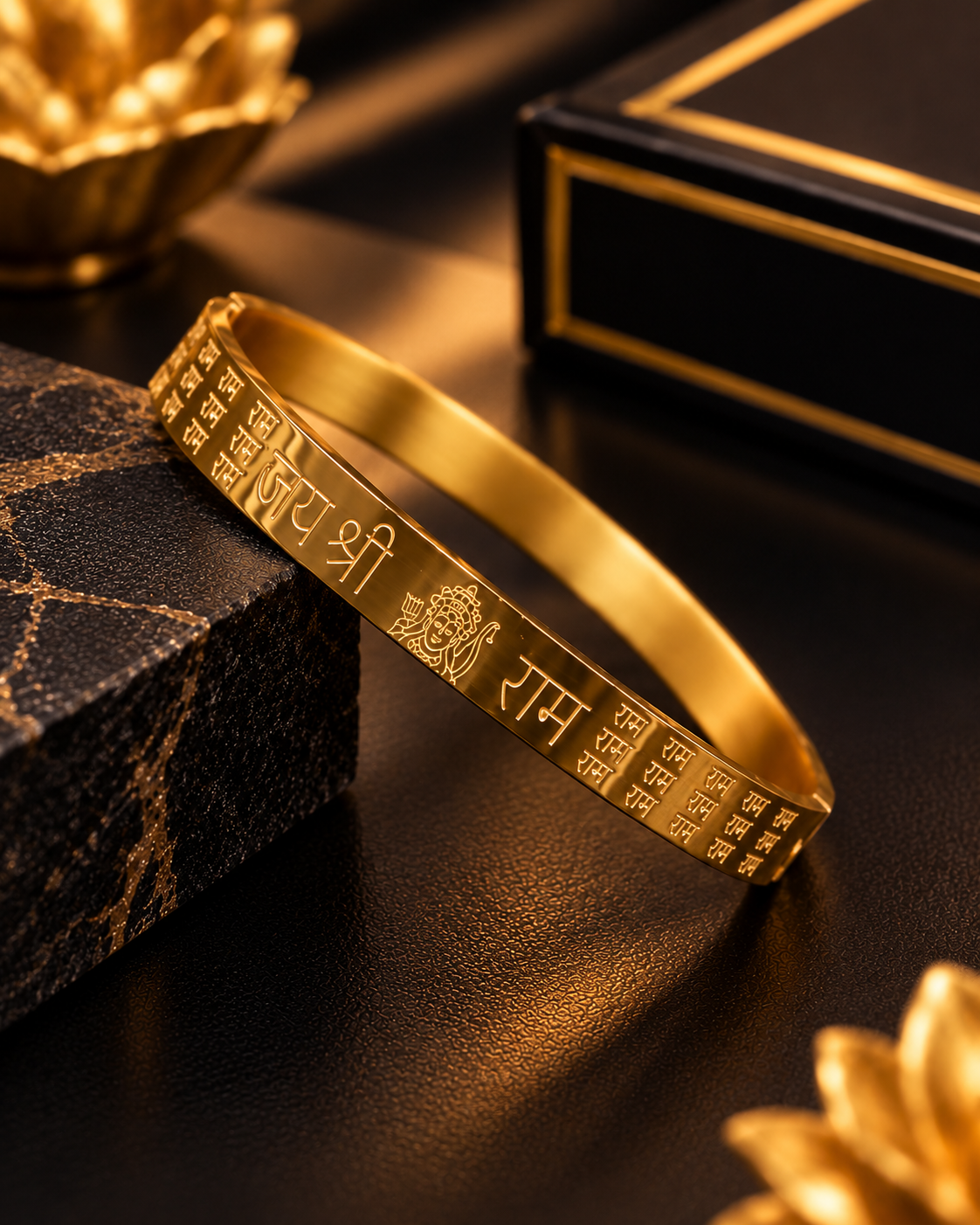 Shree Ram Gold-Tone Engraved Spiritual Kada
