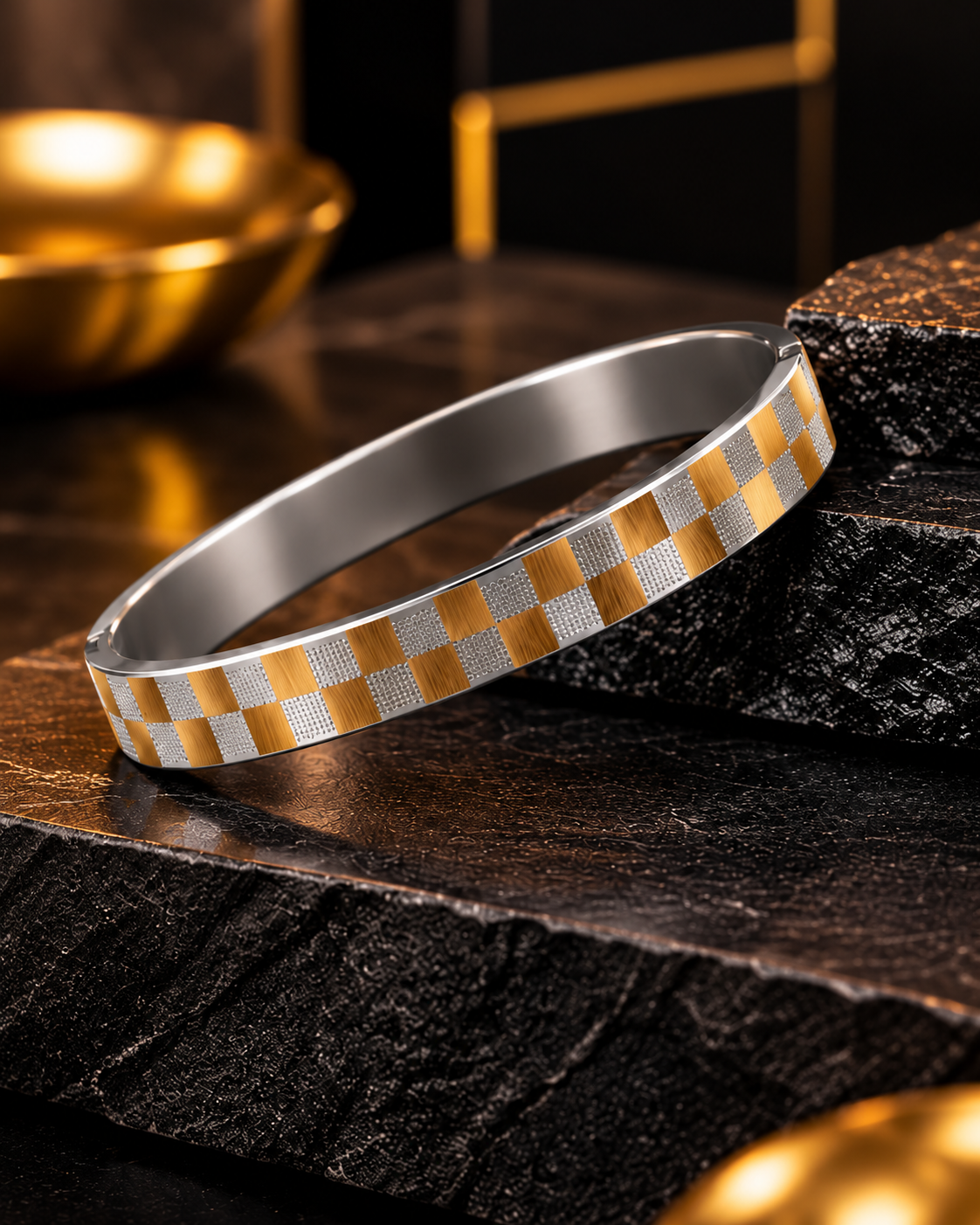 Premium Gold & Silver Checkerboard Men's Kada