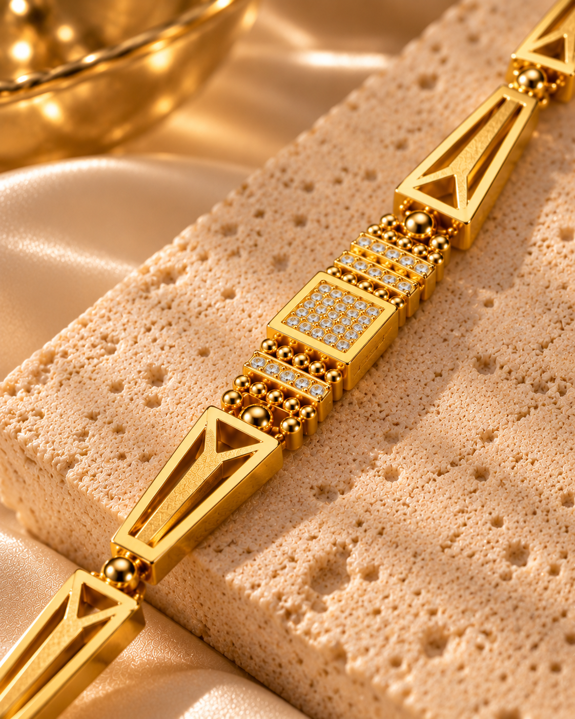 Golden Geometric Crystal Link Bracelet