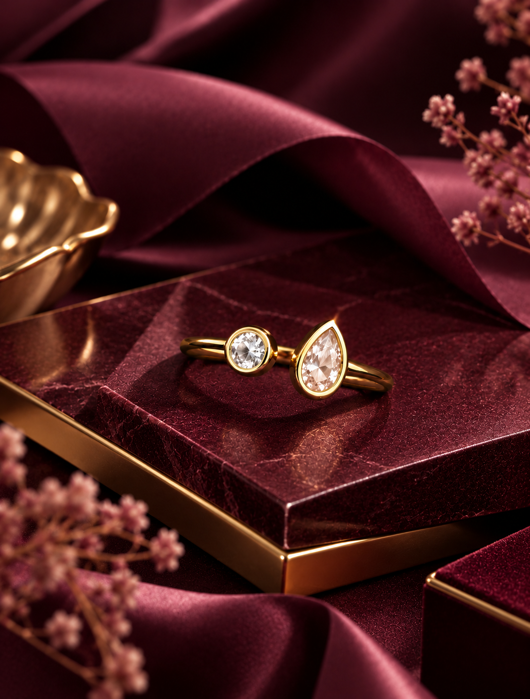 Golden Dual Gemstone Open Ring