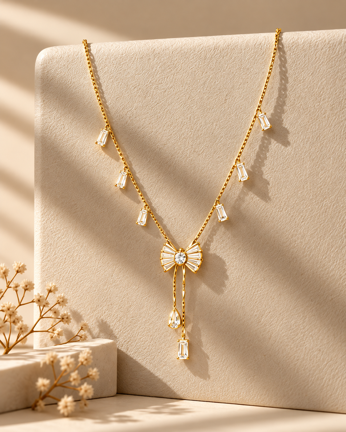 Golden Bow Drop Necklace