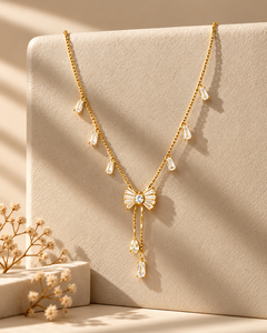 Golden Bow Drop Necklace
