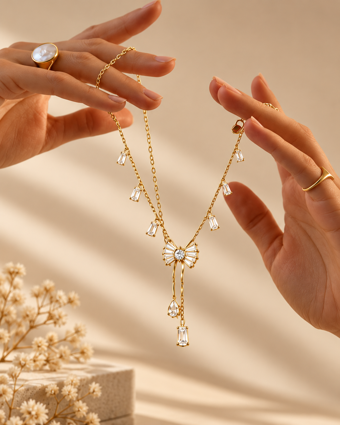 Golden Bow Drop Necklace