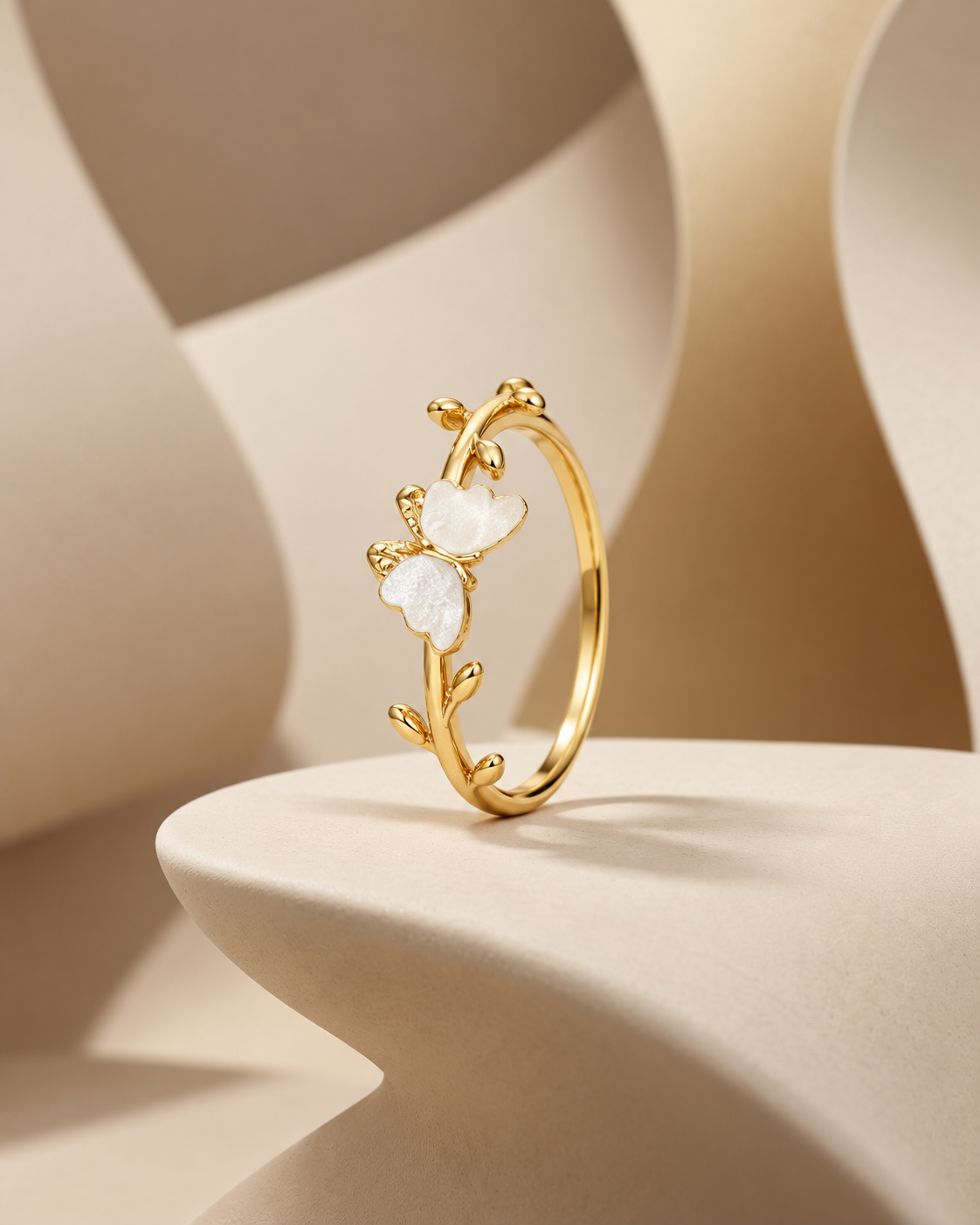 Golden Butterfly Floral Ring