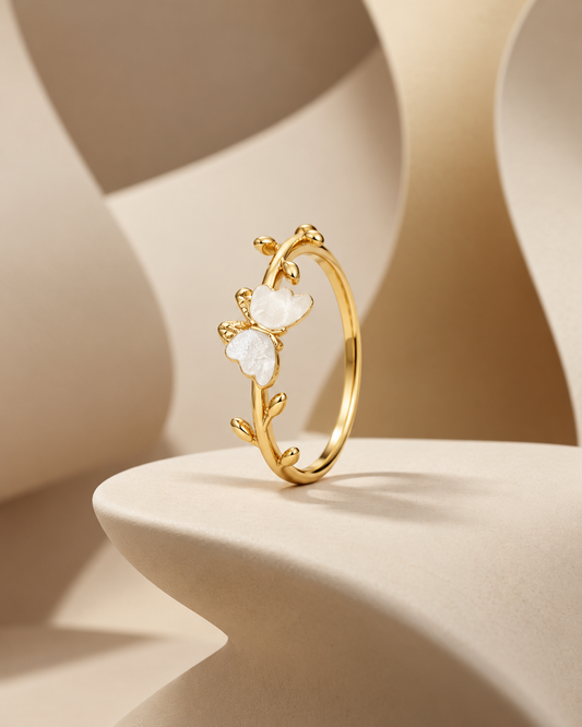 Golden Butterfly Floral Ring