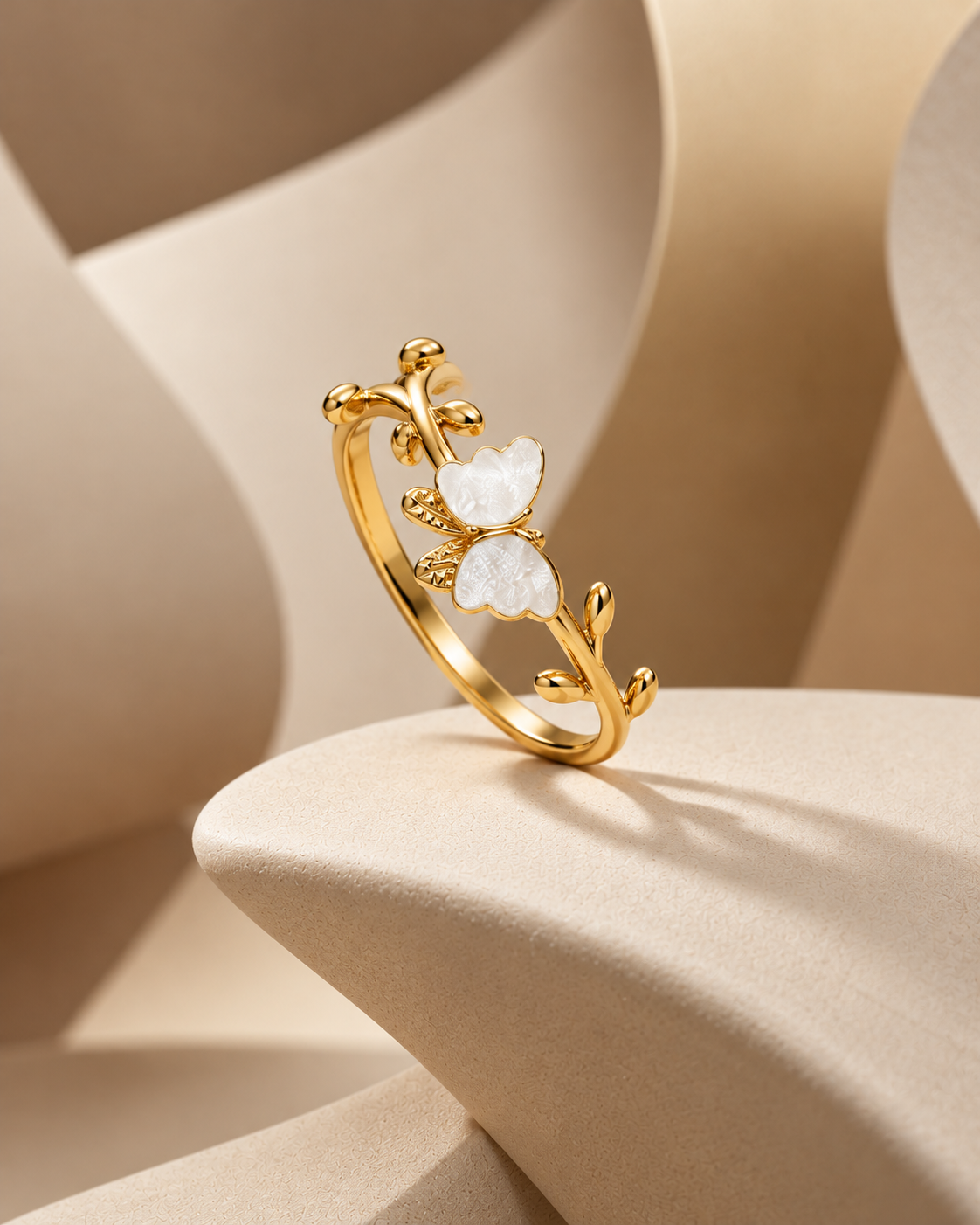 Golden Butterfly Floral Ring