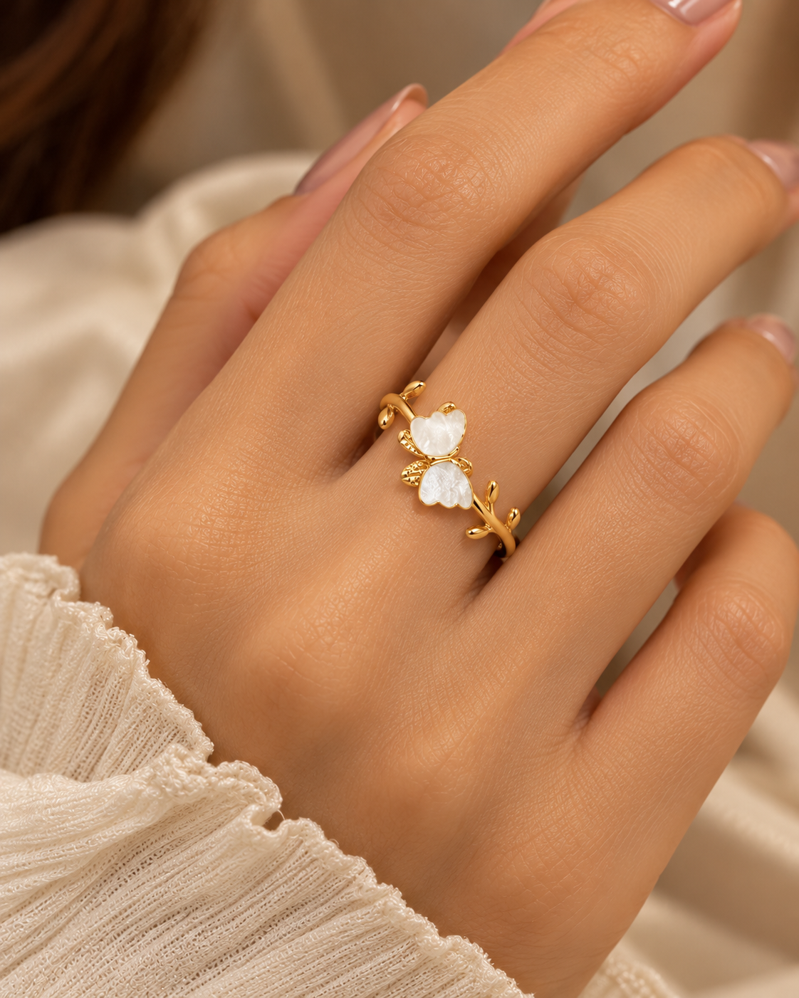 Golden Butterfly Floral Ring