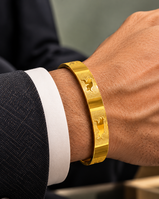 Premium Gold-Tone Running Kangaroo Engraved Men's Kada