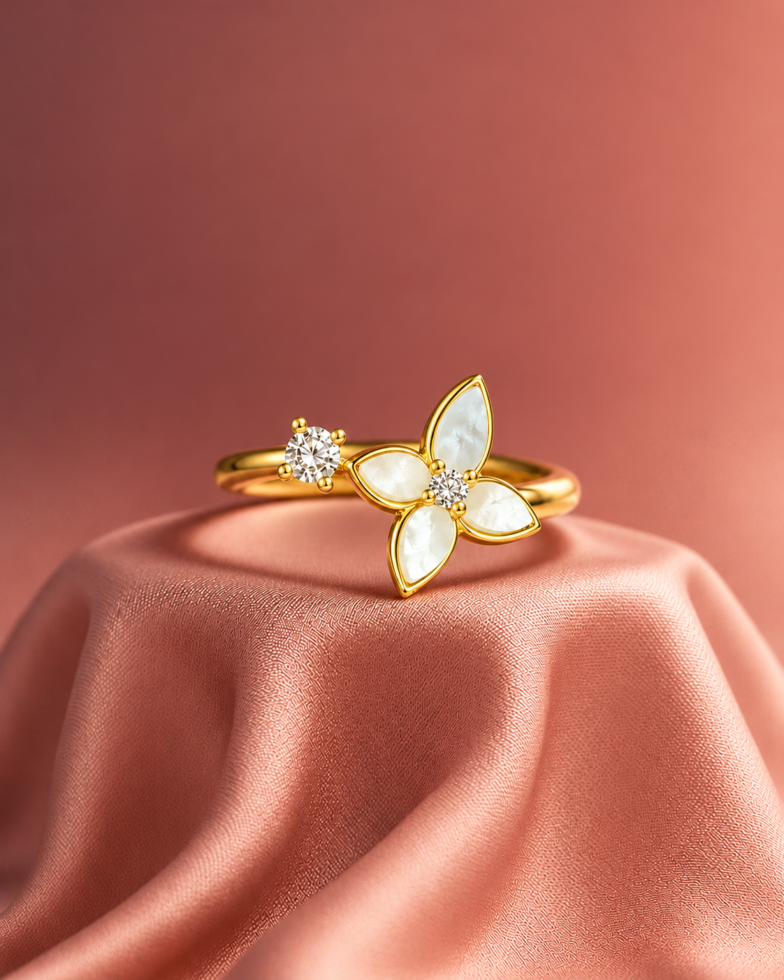Golden Floral Diamond Accent Ring