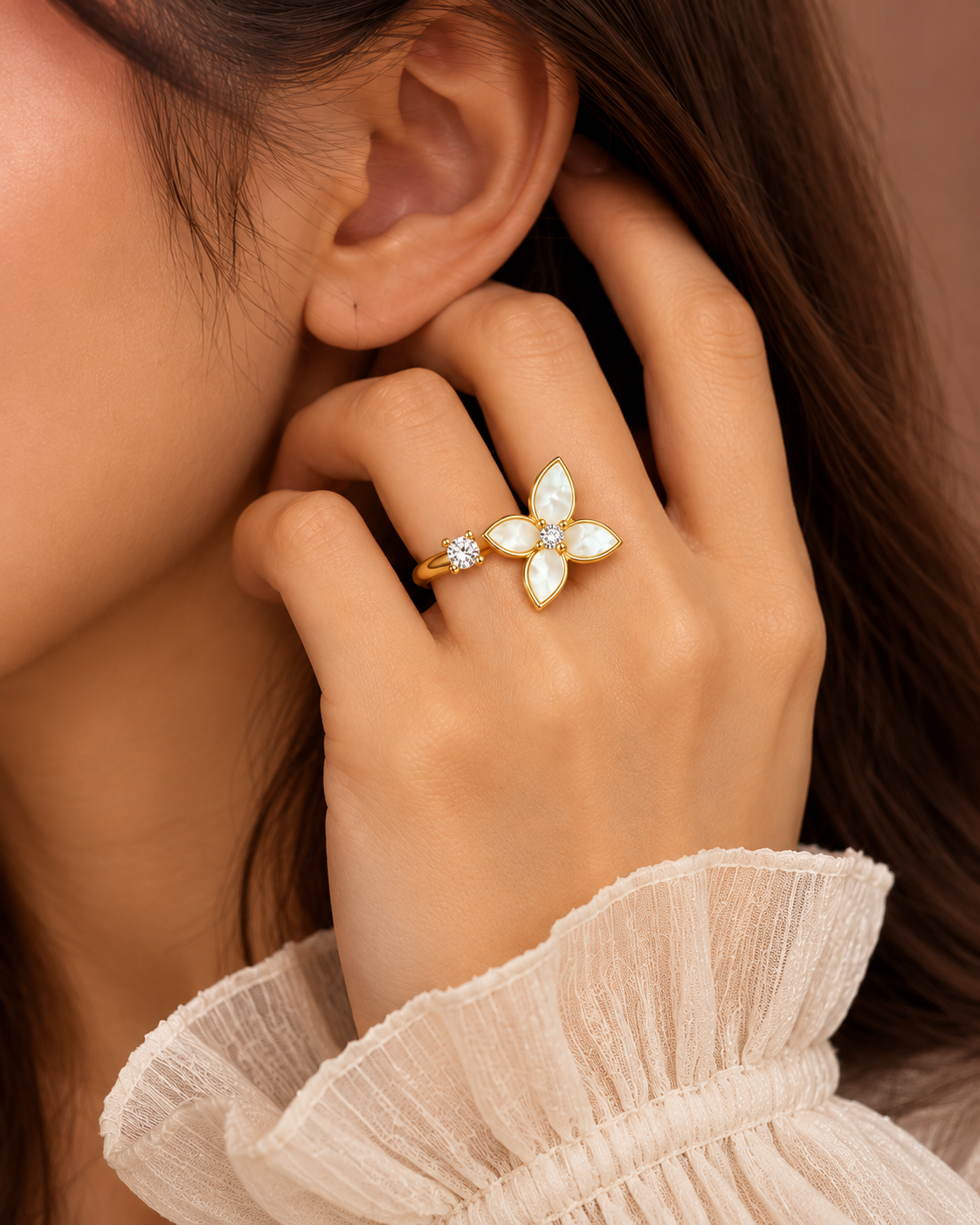 Golden Floral Diamond Accent Ring