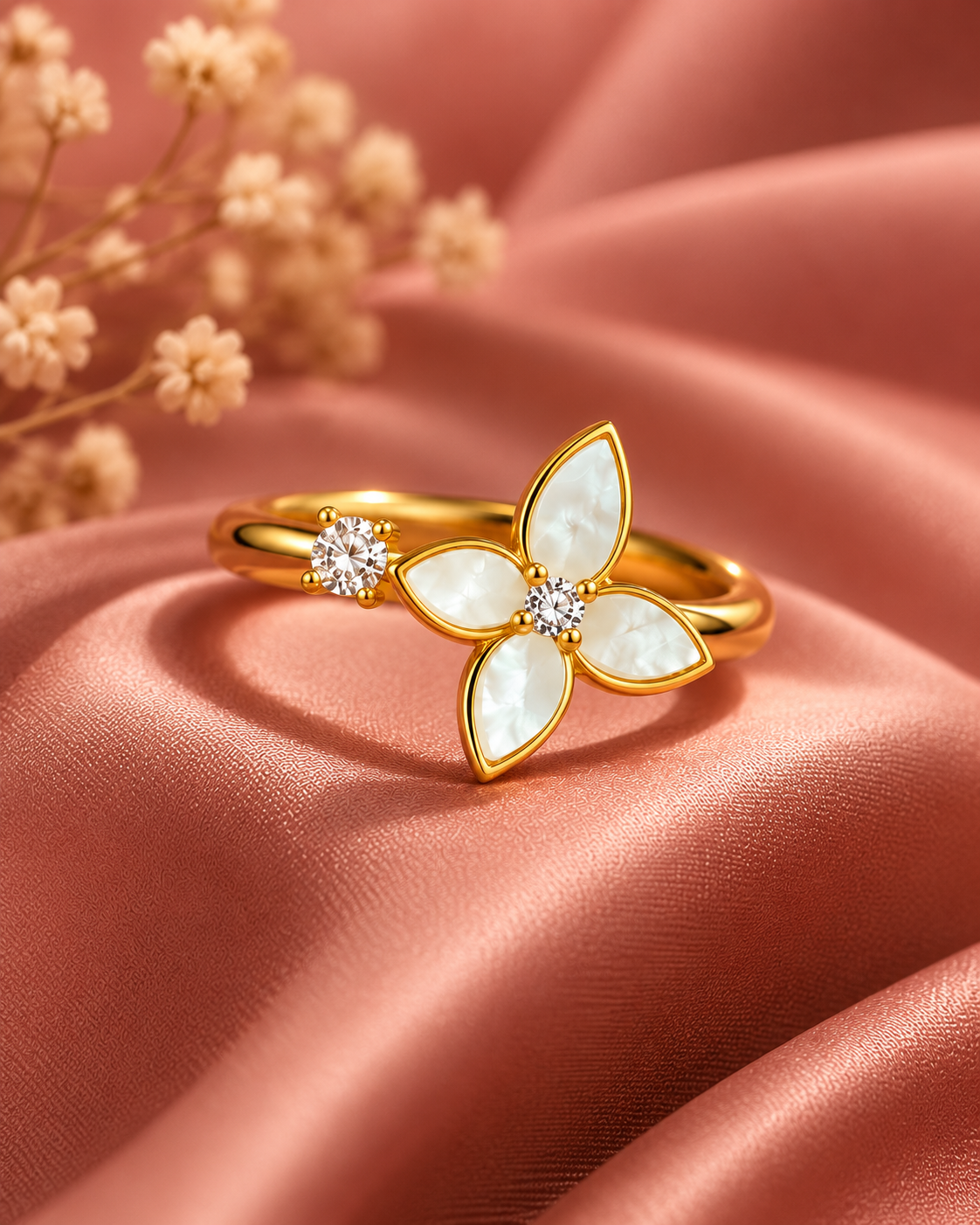 Golden Floral Diamond Accent Ring