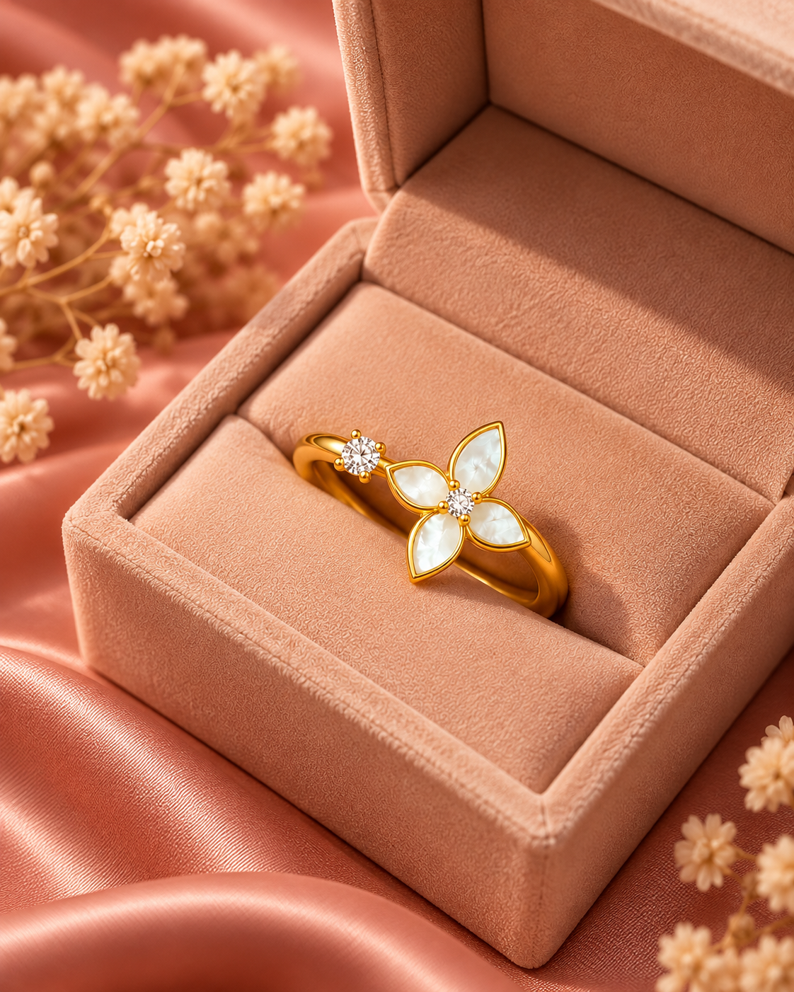 Golden Floral Diamond Accent Ring