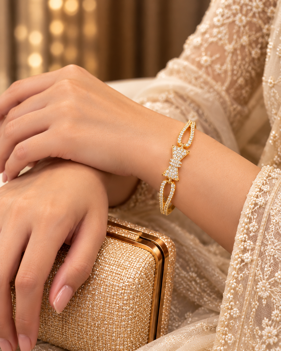 Golden Damru Sparkle Crystal Bracelet