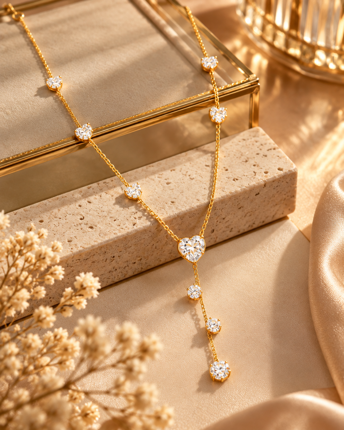 Golden Heart Drop Necklace