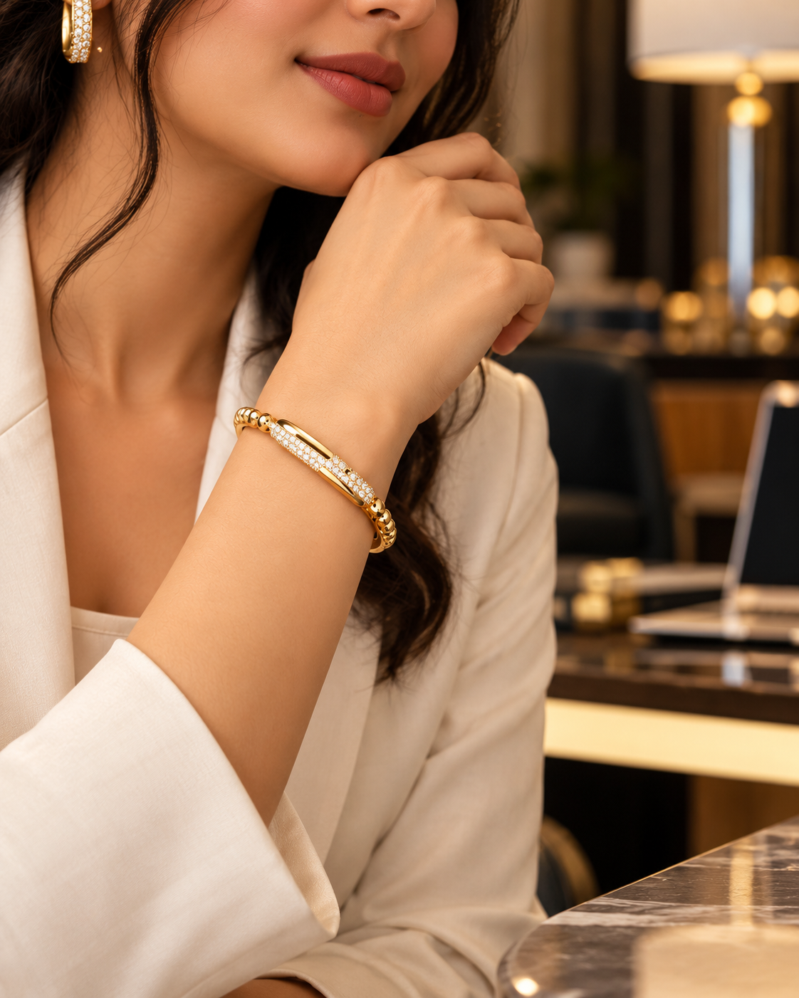 Golden Pave Crystal Bar Bangle