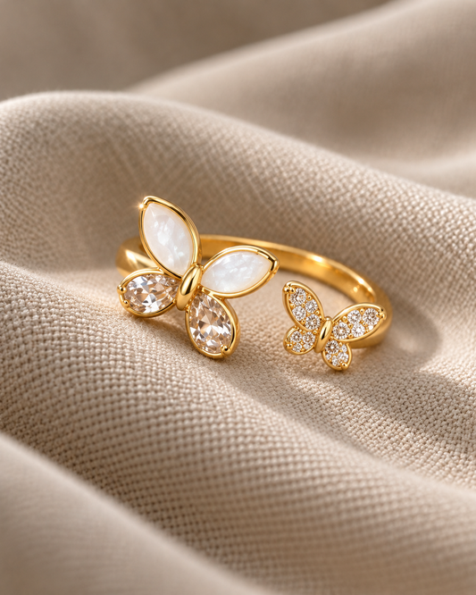 Golden Butterfly Duo Crystal Ring