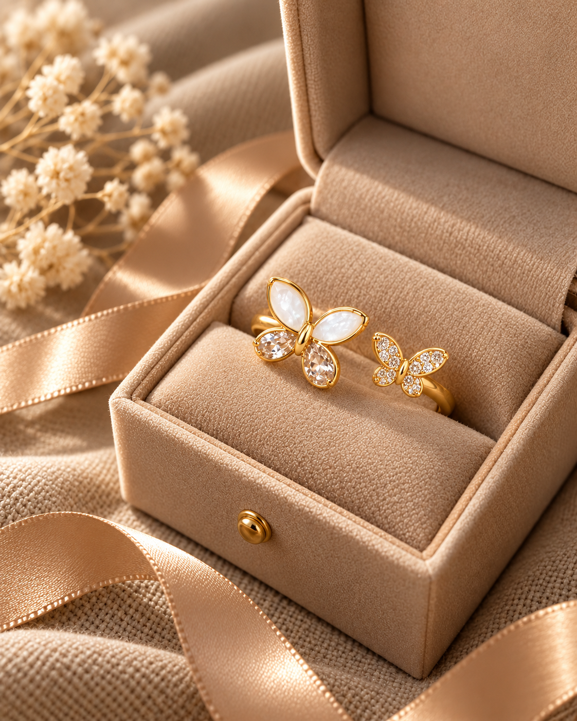 Golden Butterfly Duo Crystal Ring