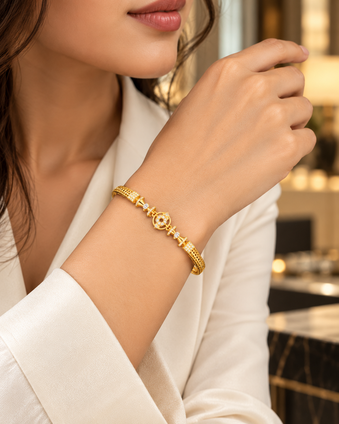 Golden Floral Medallion Crystal Bracelet