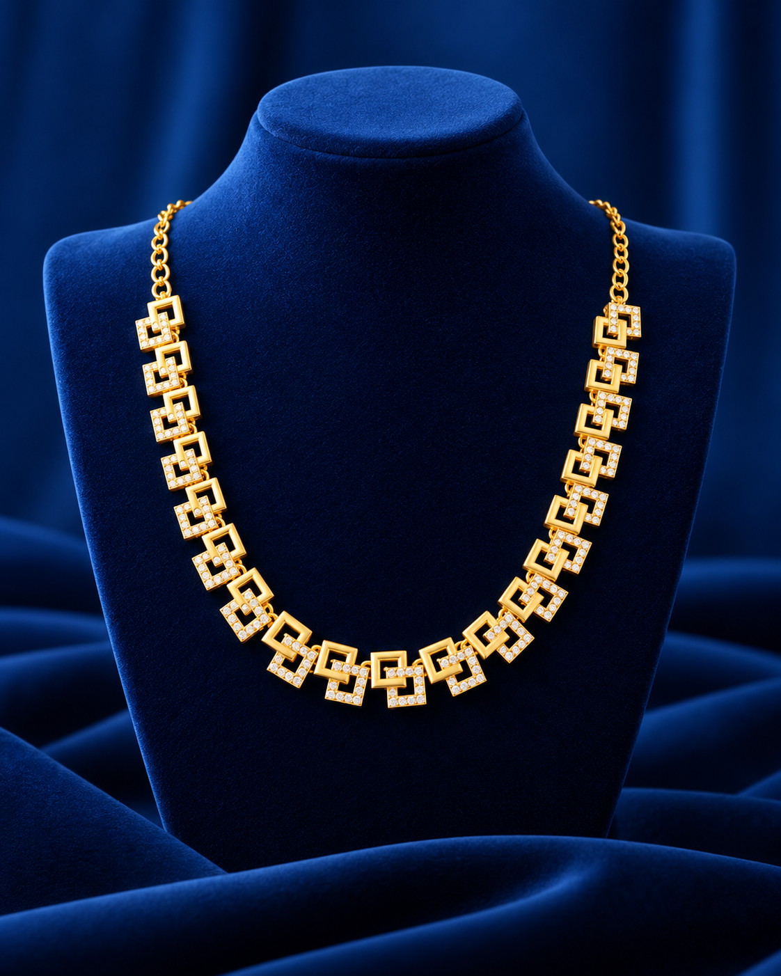 Golden Double Square Link Necklace Set