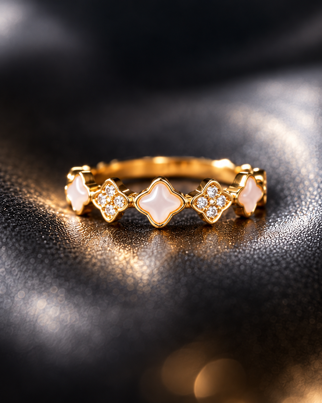 Golden Floral Charm Ring with Crystal Accents