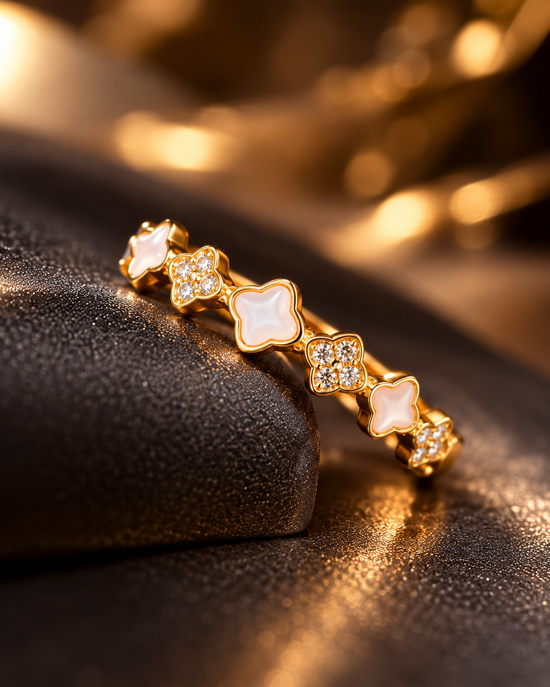 Golden Floral Charm Ring with Crystal Accents
