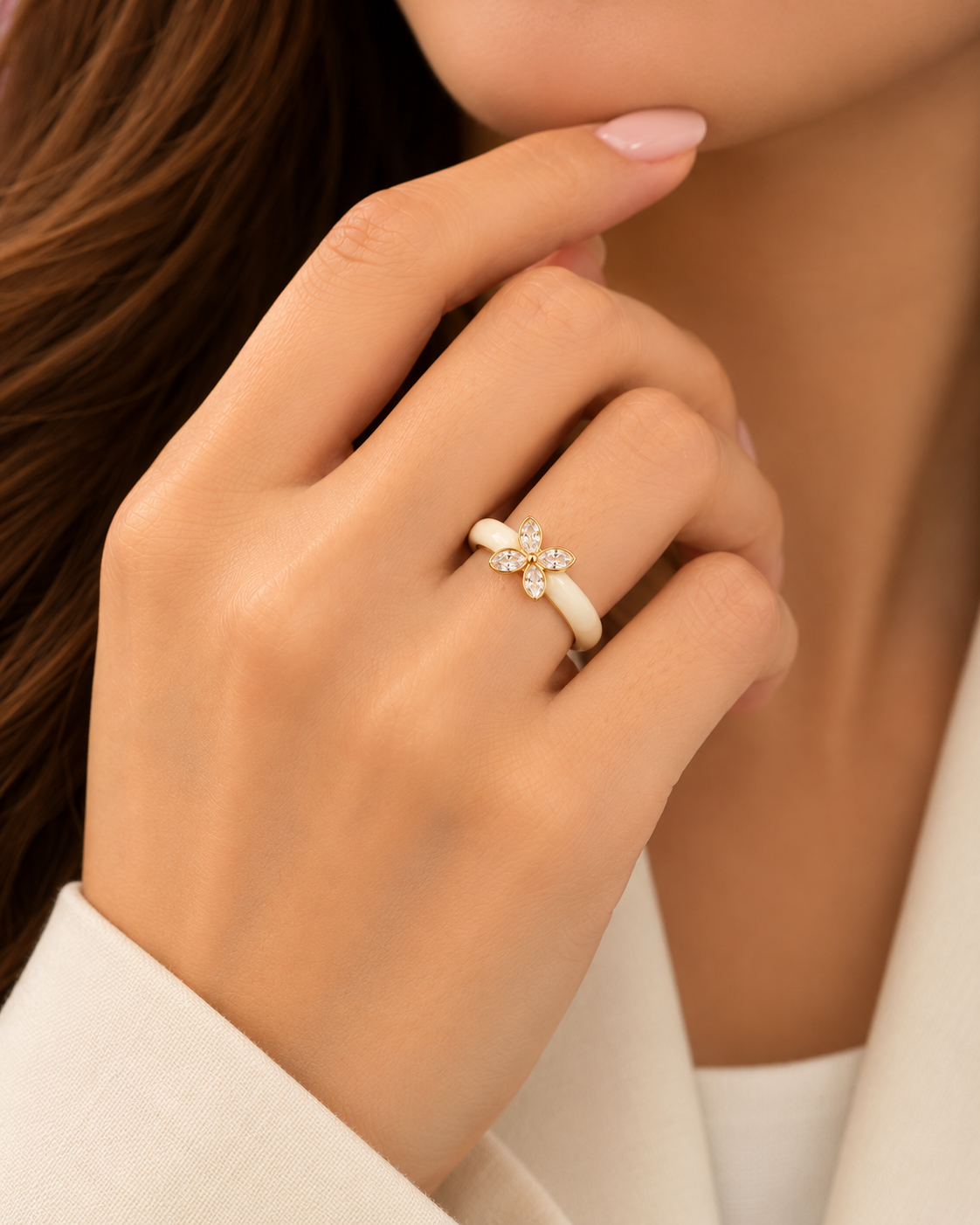 Ivory Blossom Crystal Ring