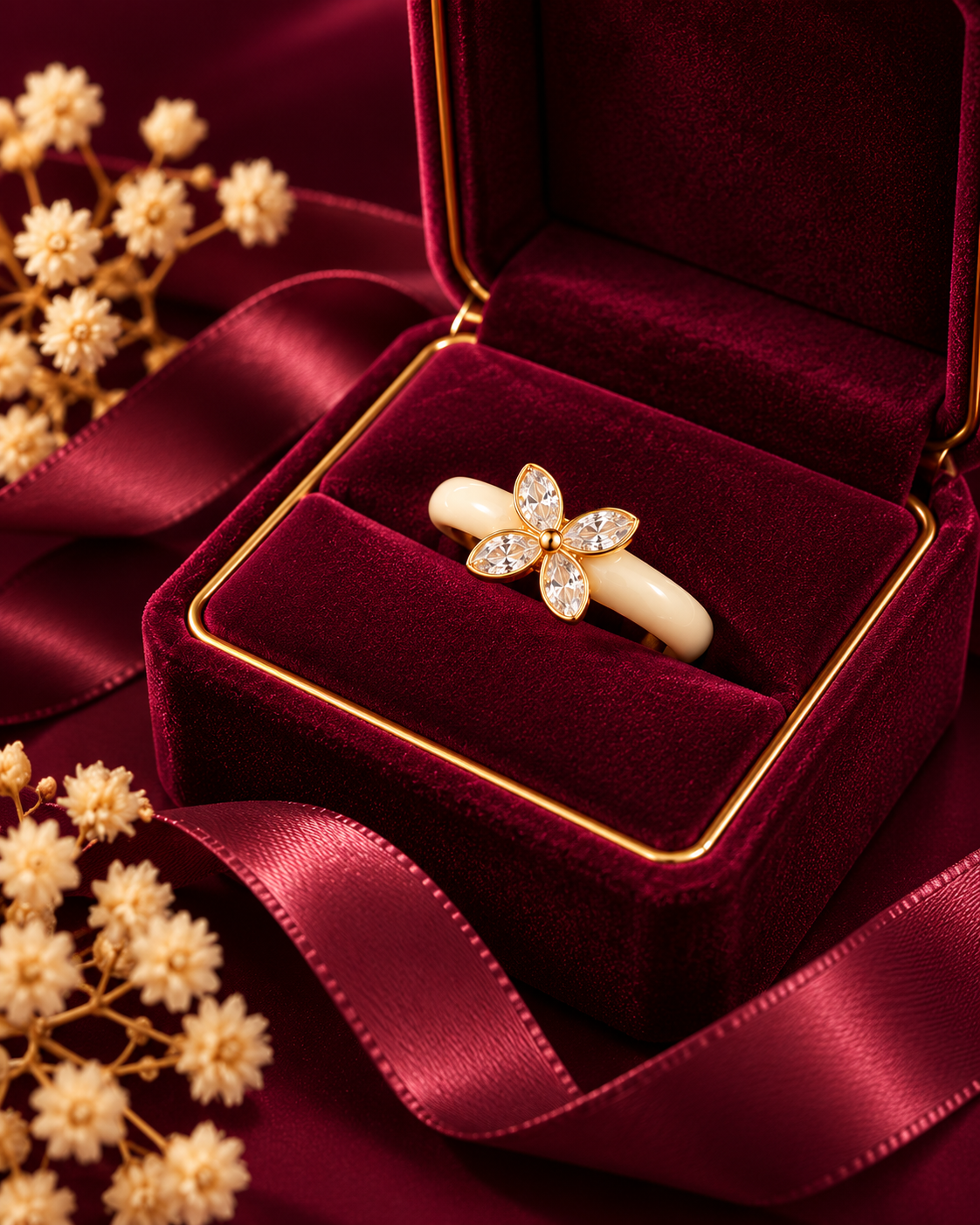 Ivory Blossom Crystal Ring