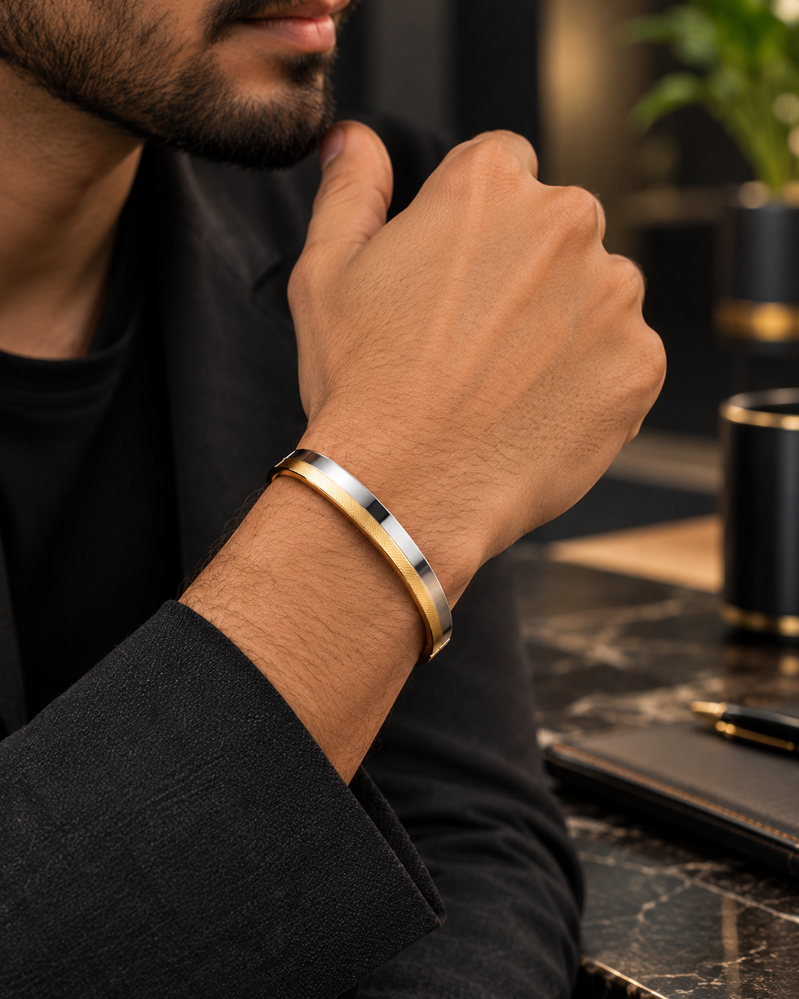 Premium Dual-Tone Gold & Silver Men's Kada