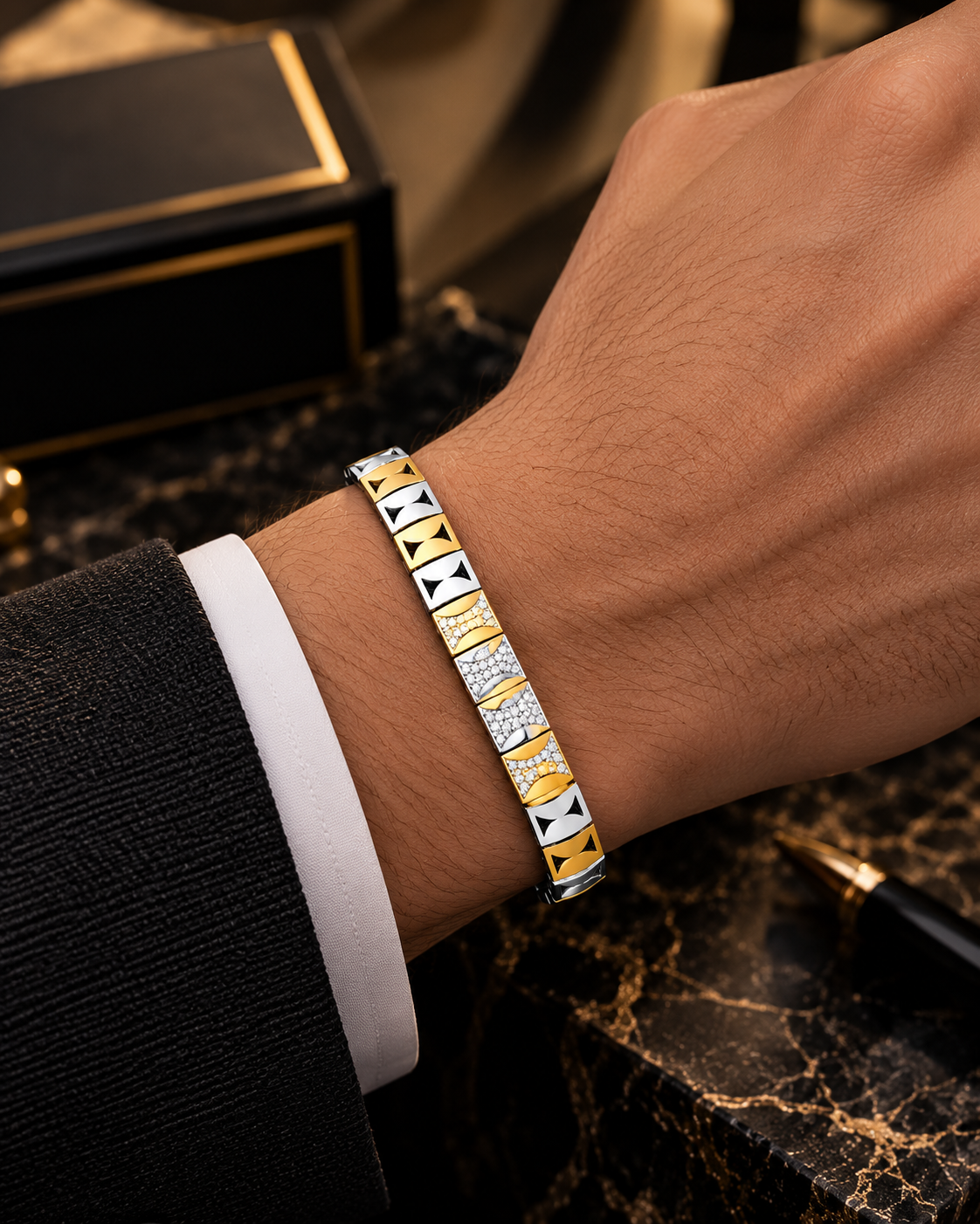 Royal Gold & Silver Geometric Men's Bracelet