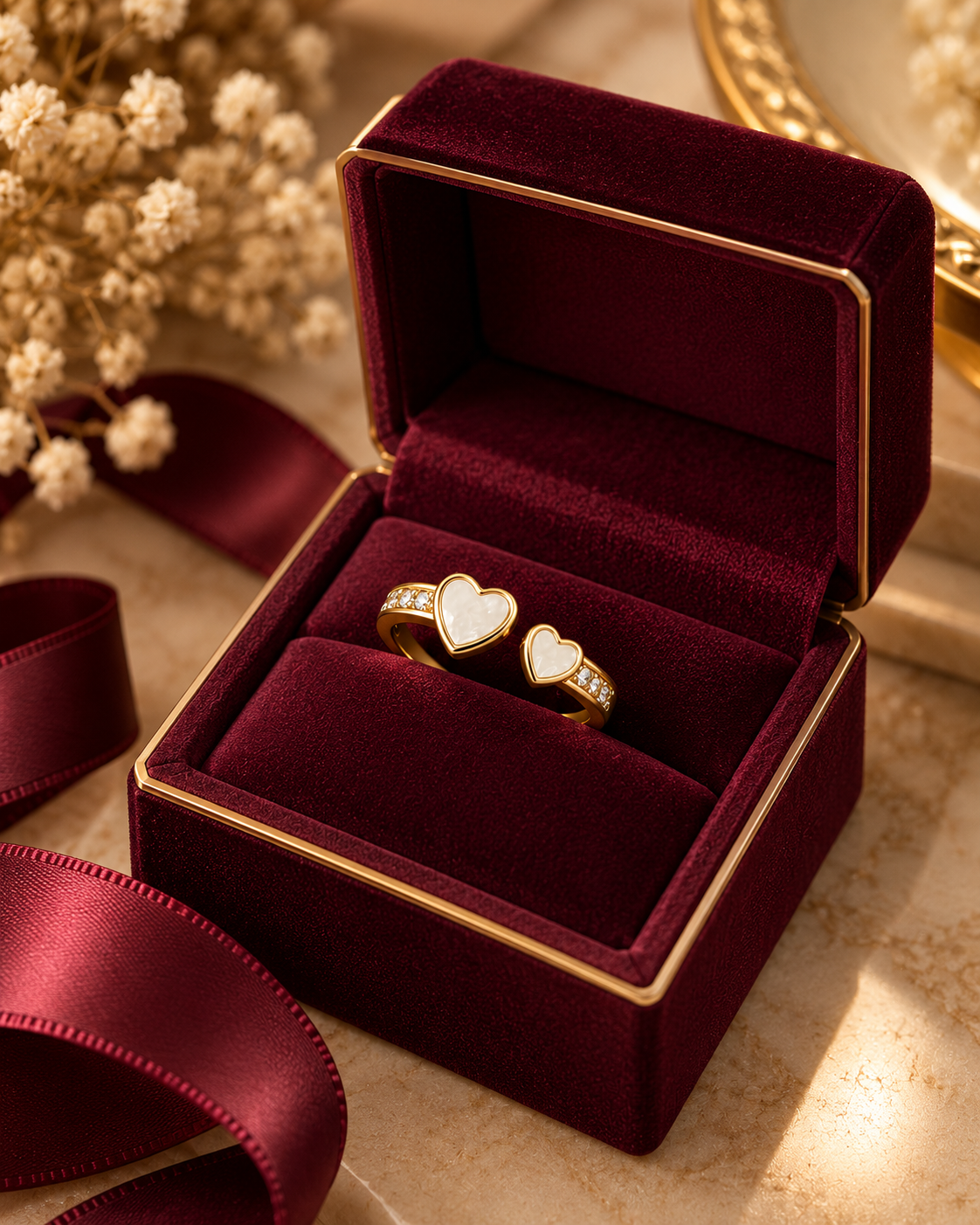 Golden Double Heart Crystal Ring
