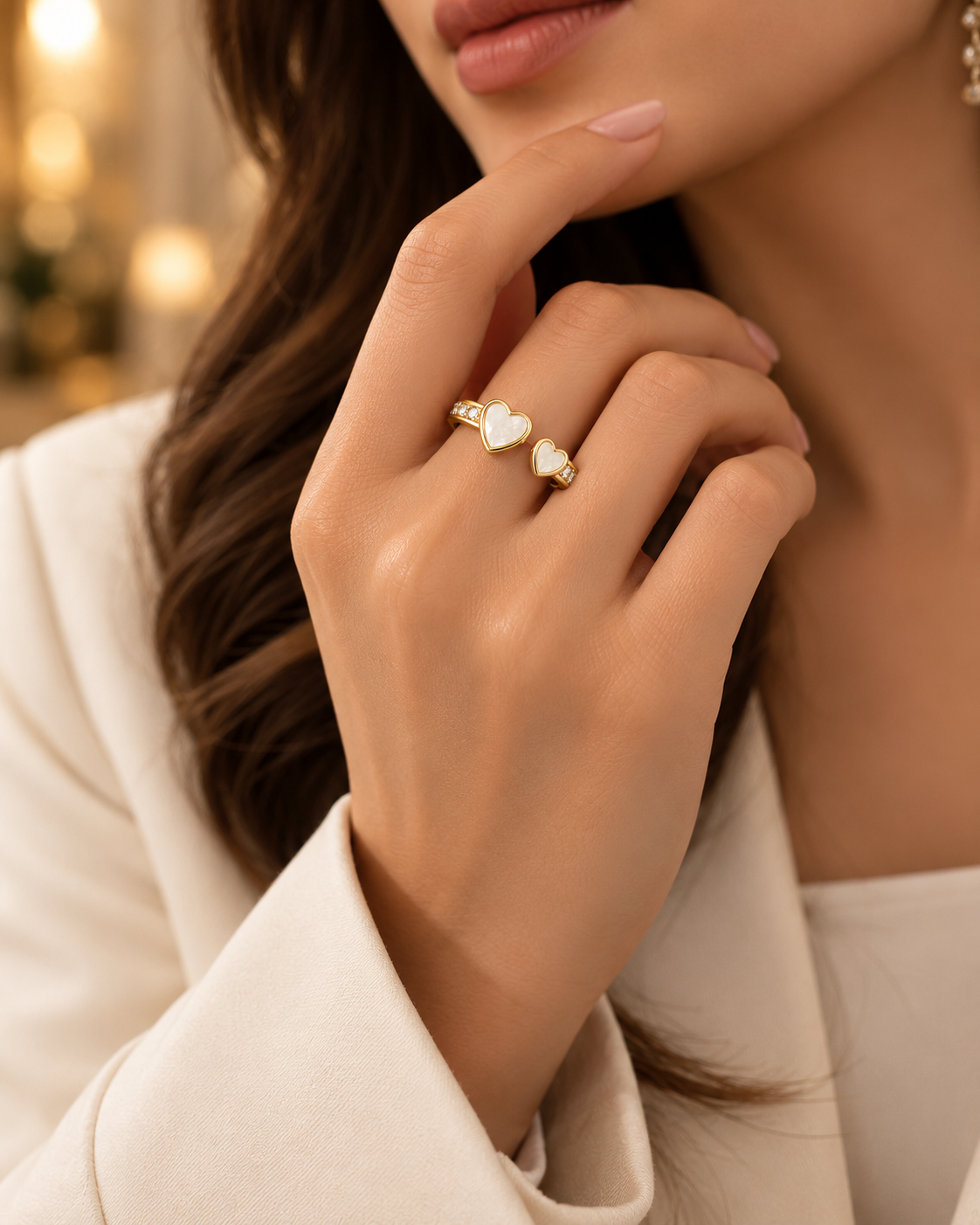 Golden Double Heart Crystal Ring
