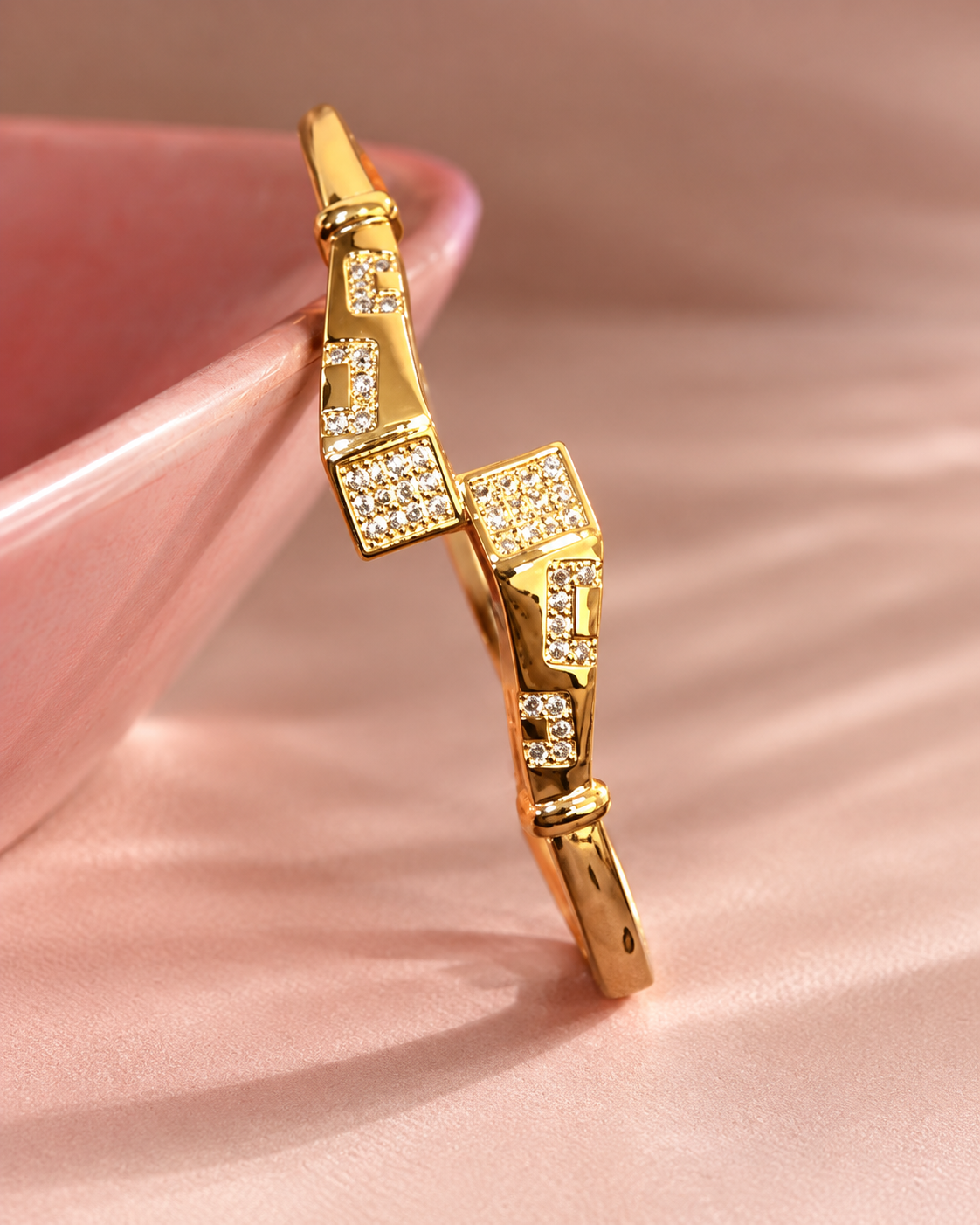 Golden Geometric Crystal Kada Bracelet