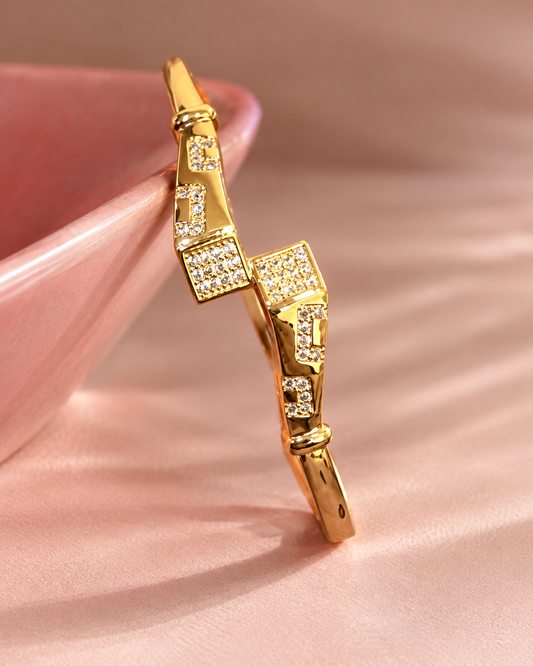 Golden Geometric Crystal Kada Bracelet