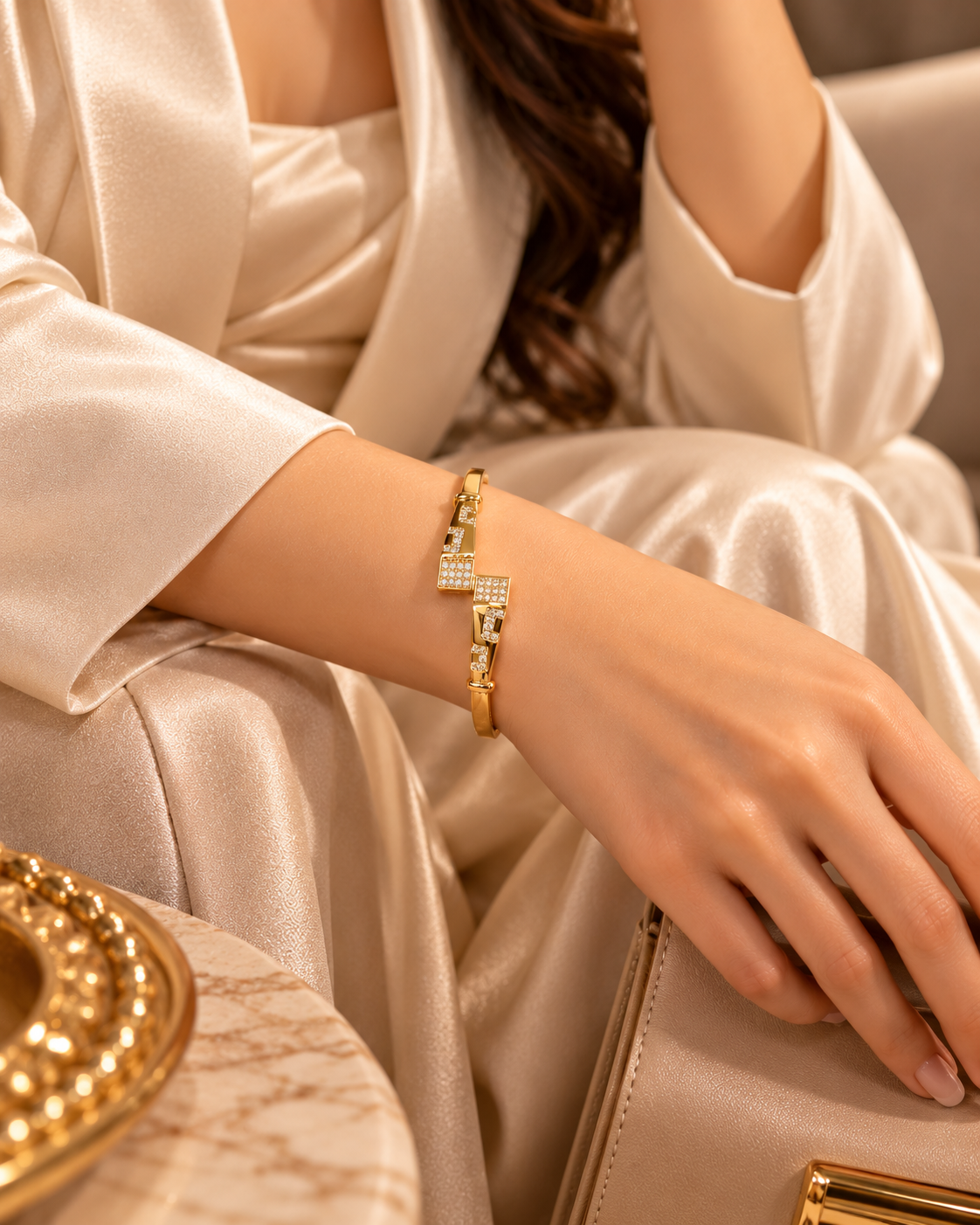 Golden Geometric Crystal Kada Bracelet