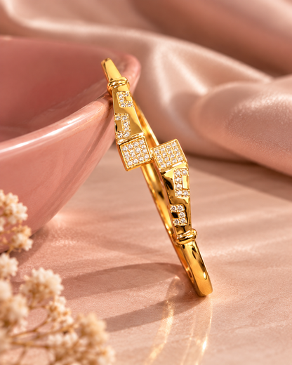 Golden Geometric Crystal Kada Bracelet