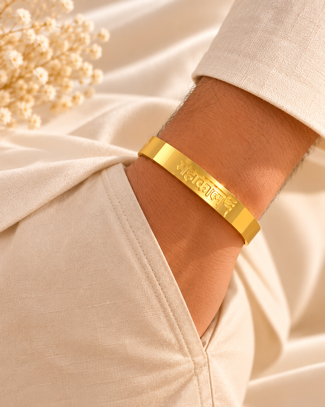 Mahakal Engraved Golden Men’s Bracelet