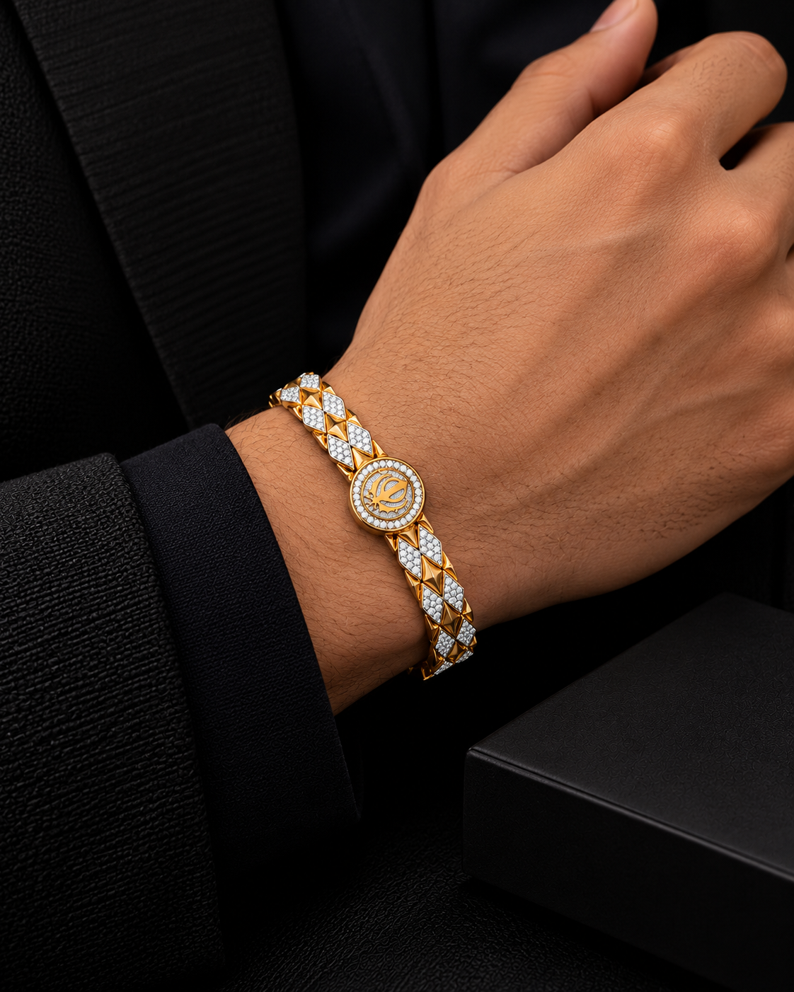 Royal Gold-Tone Geometric Stone-Studded Men's Bracelet