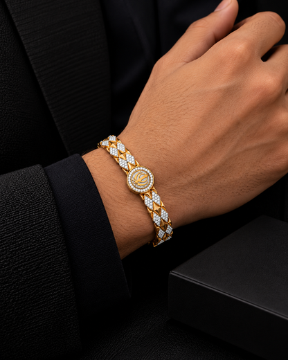 Royal Gold-Tone Geometric Stone-Studded Men's Bracelet