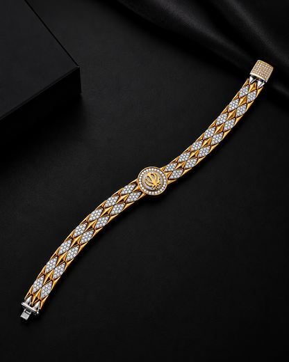 Royal Gold-Tone Geometric Stone-Studded Men's Bracelet