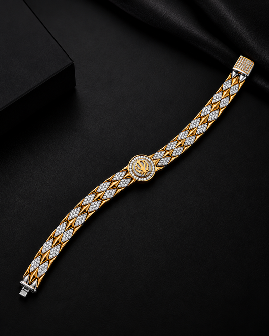 Royal Gold-Tone Geometric Stone-Studded Men's Bracelet
