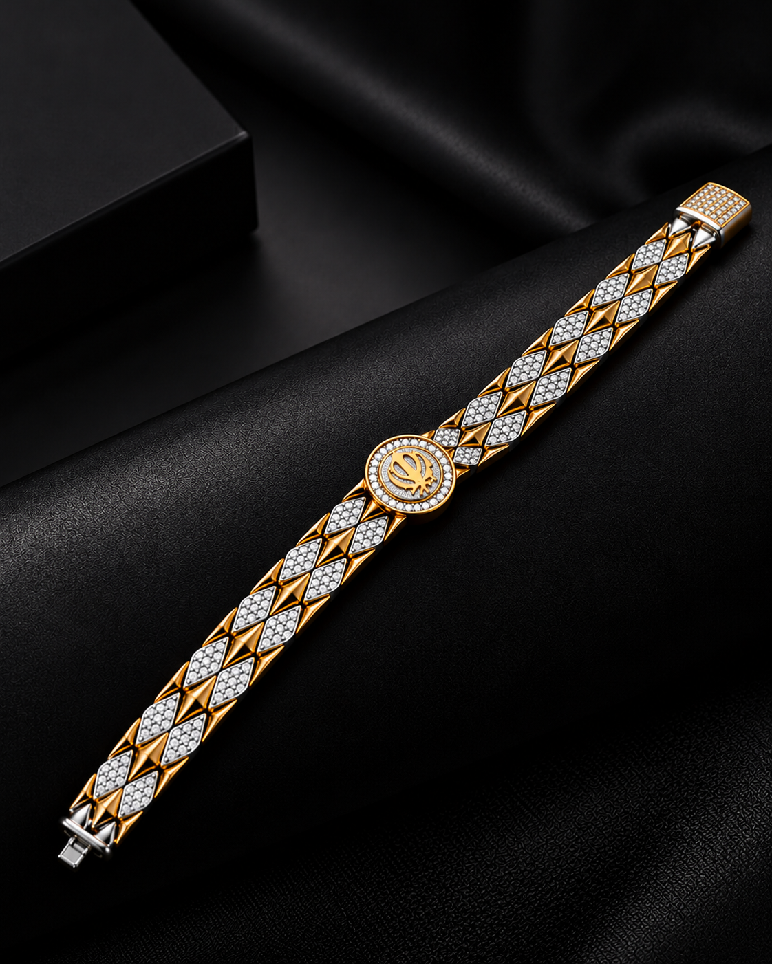Royal Gold-Tone Geometric Stone-Studded Men's Bracelet