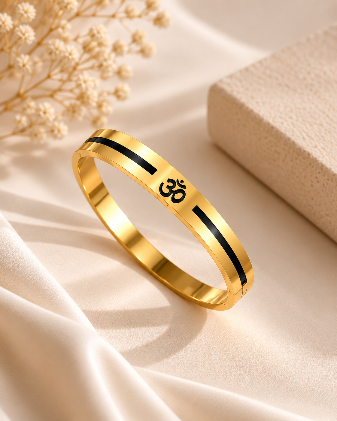 Golden Om & Black Accent Men’s Bracelet