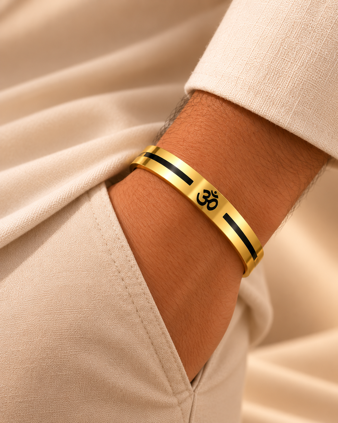 Golden Om & Black Accent Men’s Bracelet