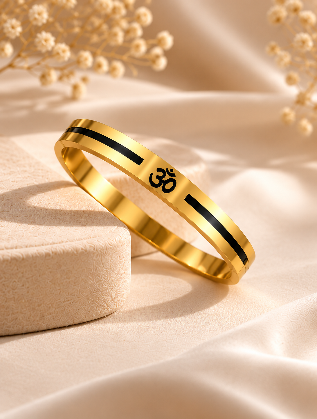 Golden Om & Black Accent Men’s Bracelet