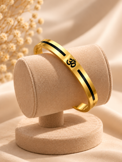 Golden Om & Black Accent Men’s Bracelet