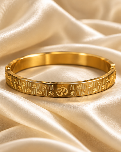 Premium Gold Om Symbol Engraved Men's Kada – Spiritual Edition
